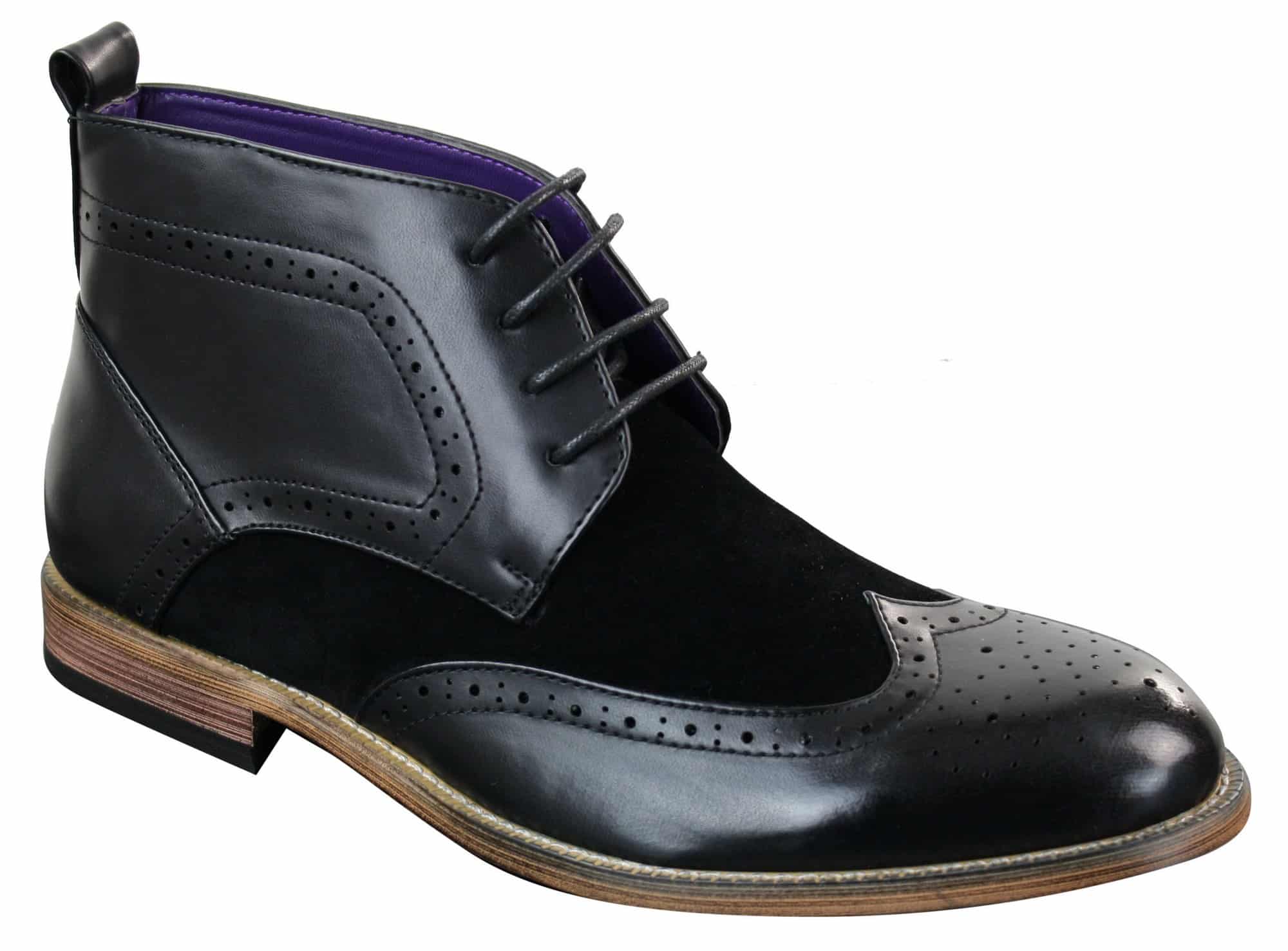 Ανδρικά μαύρα δερμάτινα σουέτ PU brogues μπότες smart casual μπότες αστράγαλο δαντέλα