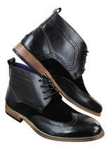 Ανδρικά μαύρα δερμάτινα σουέτ PU brogues μπότες smart casual μπότες αστράγαλο δαντέλα