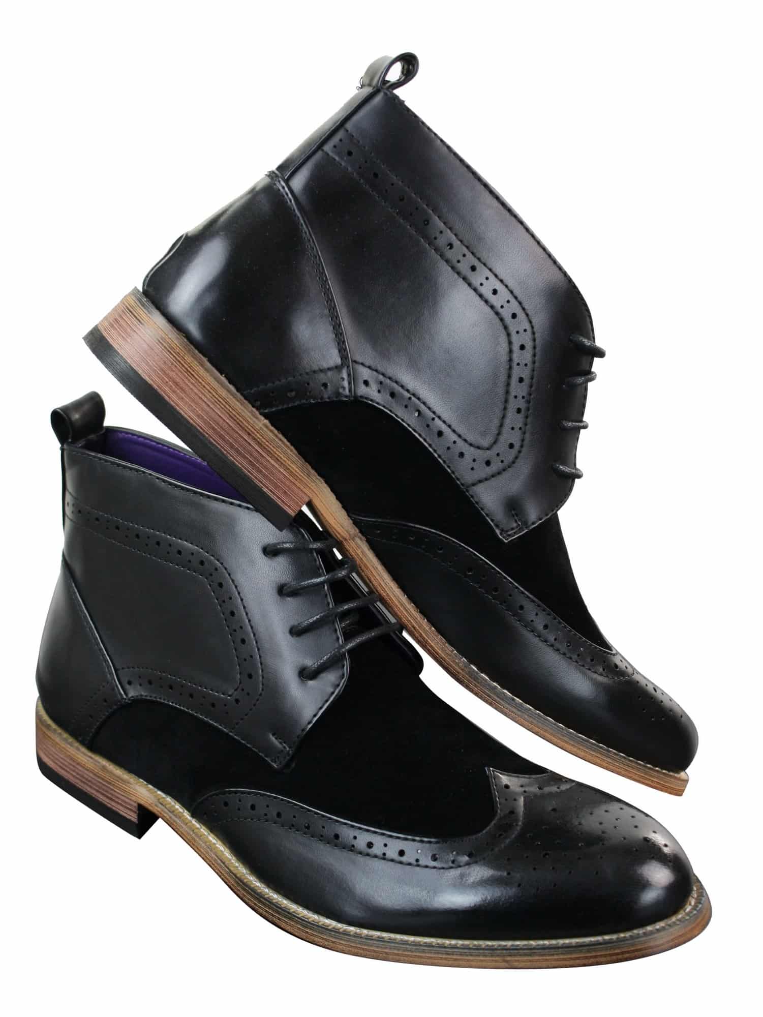 Ανδρικά μαύρα δερμάτινα σουέτ PU brogues μπότες smart casual μπότες αστράγαλο δαντέλα
