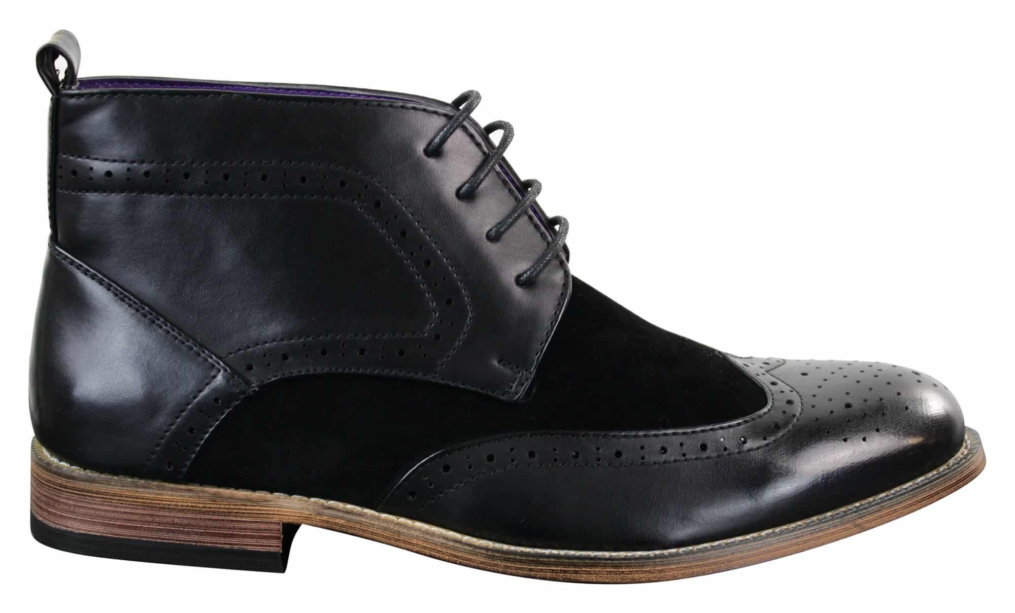 Ανδρικά μαύρα δερμάτινα σουέτ PU brogues μπότες smart casual μπότες αστράγαλο δαντέλα