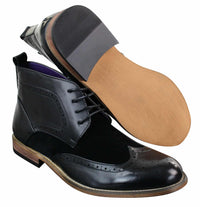 Ανδρικά μαύρα δερμάτινα σουέτ PU brogues μπότες smart casual μπότες αστράγαλο δαντέλα