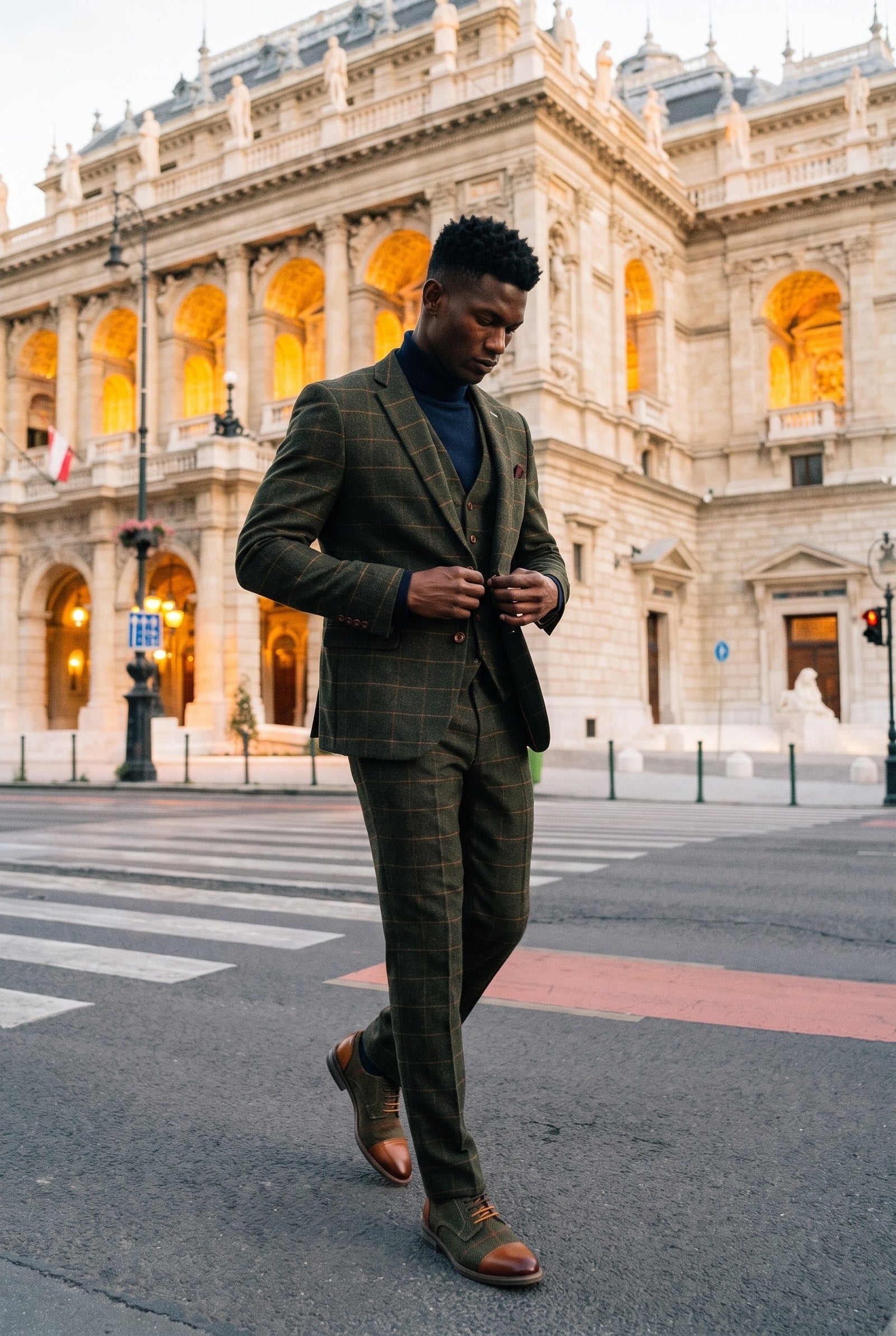Look #497 styled with Harris - Πράσινο Ανδρικό Κοστούμι 3 Τεμαχίων από Μαλλί και Τουίντ