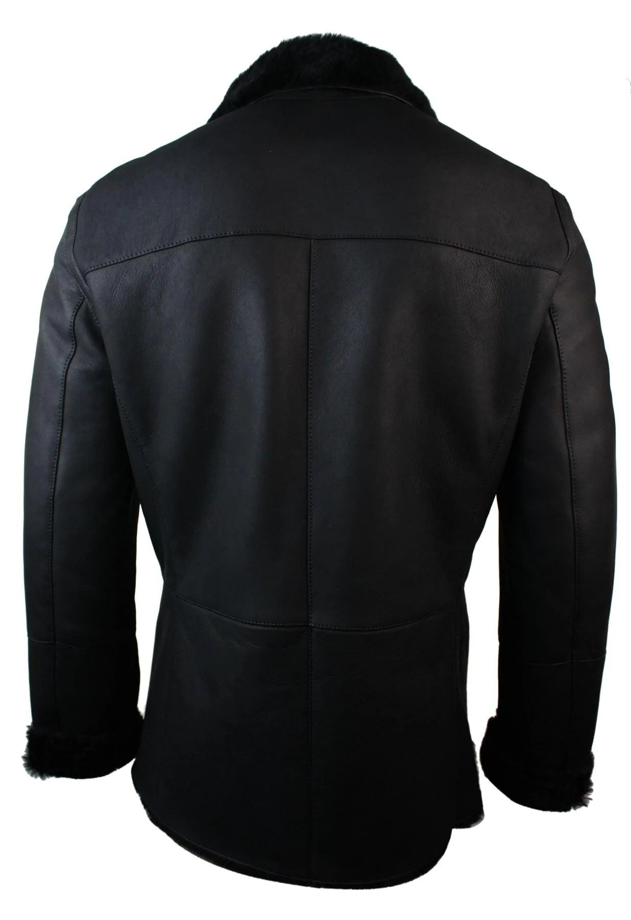 Ανδρικό μπουφάν Real Shearling από δέρμα προβάτου Γερμανικού Ναυτικού με διπλό στήθος, μαύρο, εφαρμοστό