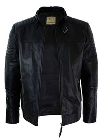 Μαύρο ανδρικό μπουφάν μοτοσικλετιστή από γνήσιο δέρμα, ρετρό, vintage, προσαρμοσμένη εφαρμογή στο Ηνωμένο Βασίλειο