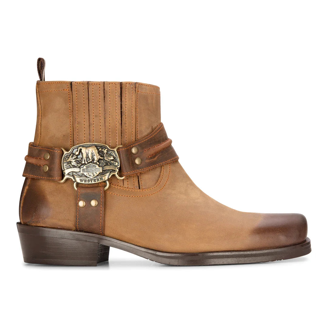 Ανδρικά Western Cowboy Tan Μπότες Vintage Τετράγωνα Δάχτυλα Εξοχή Κυνήγι Πεζοπορία Γνήσιο Δέρμα Ιππασία Ποδηλάτες