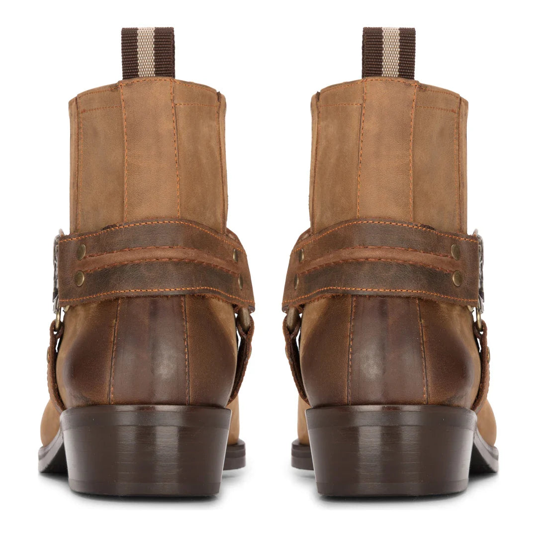 Ανδρικά Western Cowboy Tan Μπότες Vintage Τετράγωνα Δάχτυλα Εξοχή Κυνήγι Πεζοπορία Γνήσιο Δέρμα Ιππασία Ποδηλάτες