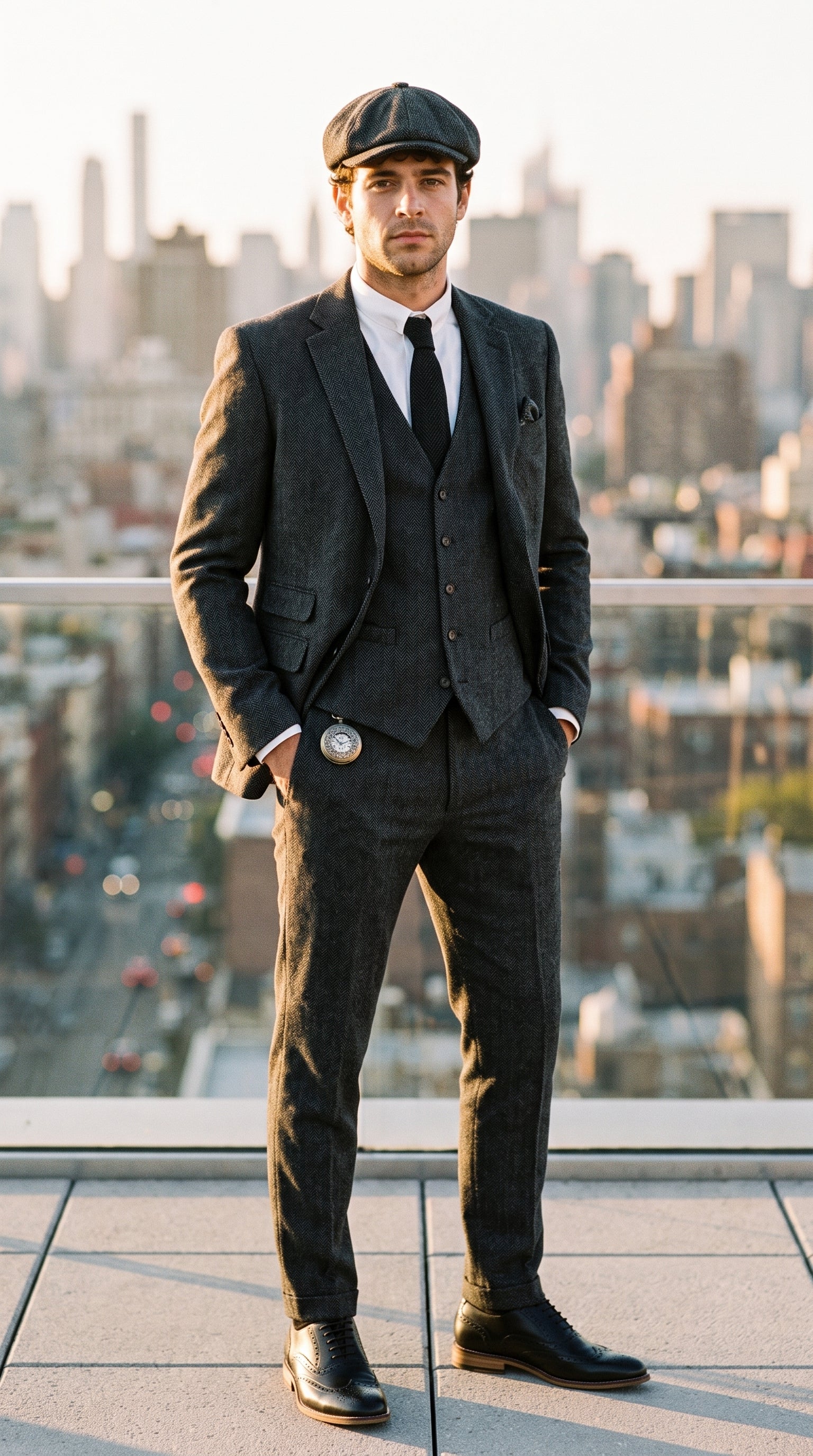 Look #830 styled with Ανδρικό κοστούμι 3 τεμαχίων από τουίντ σε χρώμα ανθρακί γκρι - STZ11