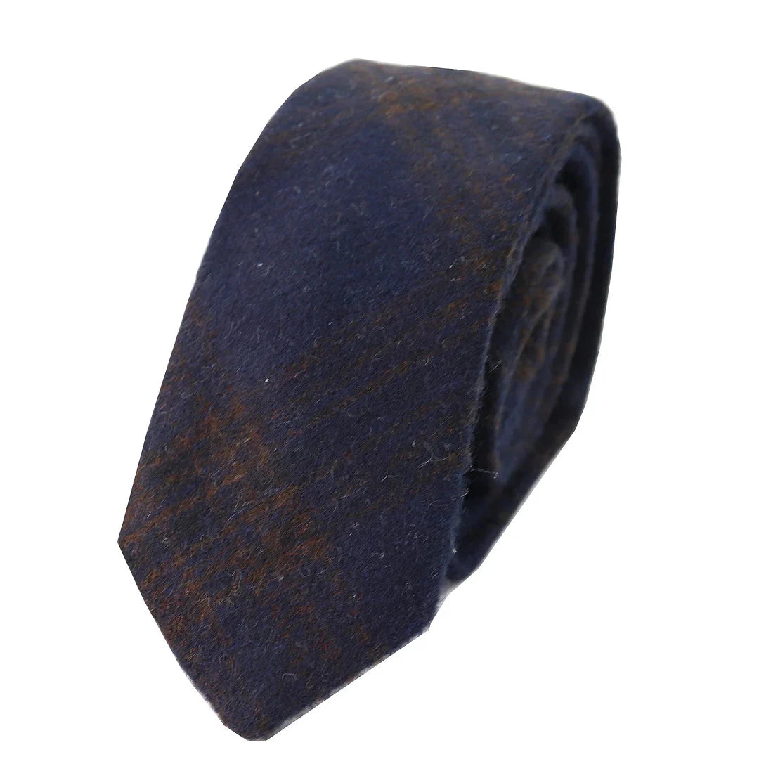 281 - Ανδρική μπλε γραβάτα και μαντήλι από μάλλινο τουίντ ψαροκόκαλο 5 εκ.