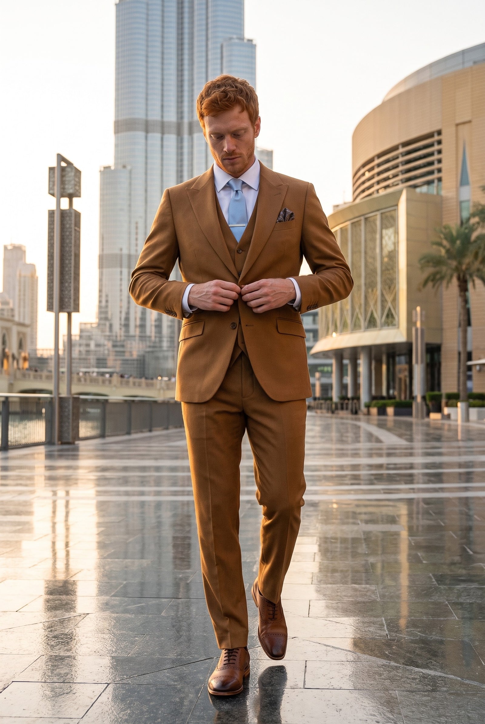 Look #952 styled with James - Ανδρικό Κοστούμι 3 Τεμαχίων από Μάλλινο Καφέ σε Ραφές