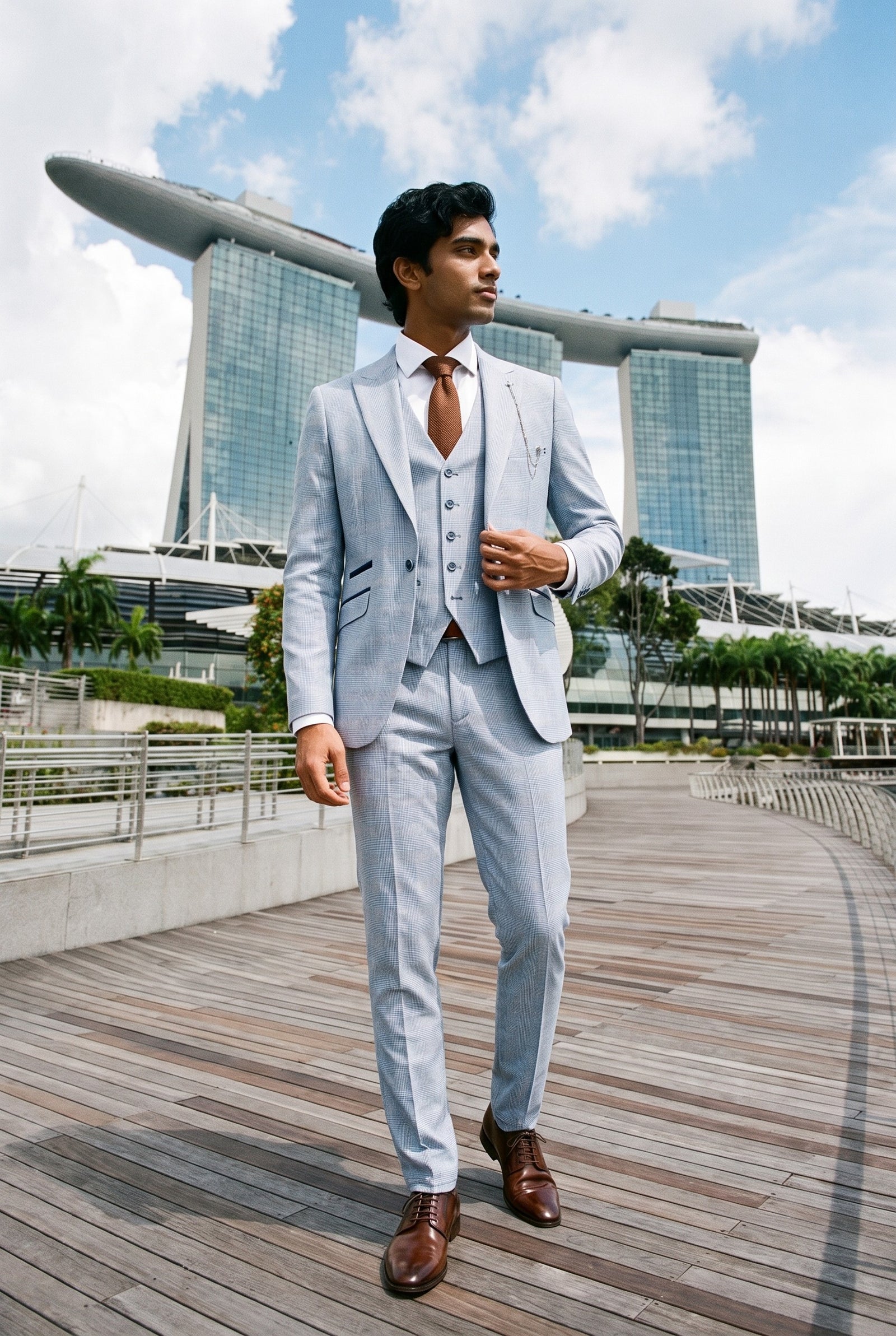 Look #1007 styled with Ανδρικό Ολόσωμο Σκέτο 3 Τεμαχίων από Τουίντ, Ανοιχτό Μπλε, Προσαρμοσμένη Εφαρμογή, Γάμου, Peaky Classic