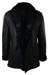 Ανδρικό μπουφάν Real Shearling από δέρμα προβάτου Γερμανικού Ναυτικού με διπλό στήθος, μαύρο, εφαρμοστό