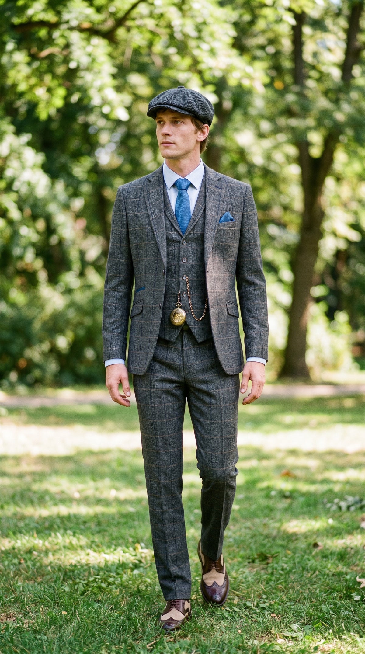 Look #132 styled with Cavani Albert - Ανδρικό Κοστούμι 3 Τεμαχίων με Καρό Σχέδιο και Σχέδιο - Ανθρακί