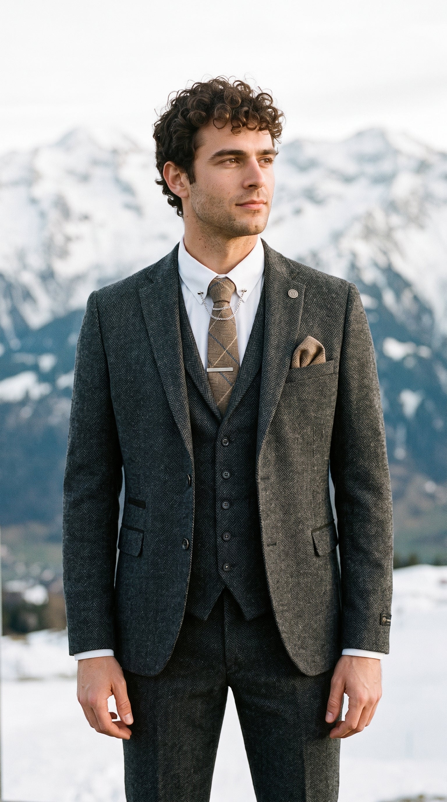 Look #637 styled with Ανδρικό κοστούμι 3 τεμαχίων από τουίντ σε χρώμα ανθρακί γκρι - STZ11