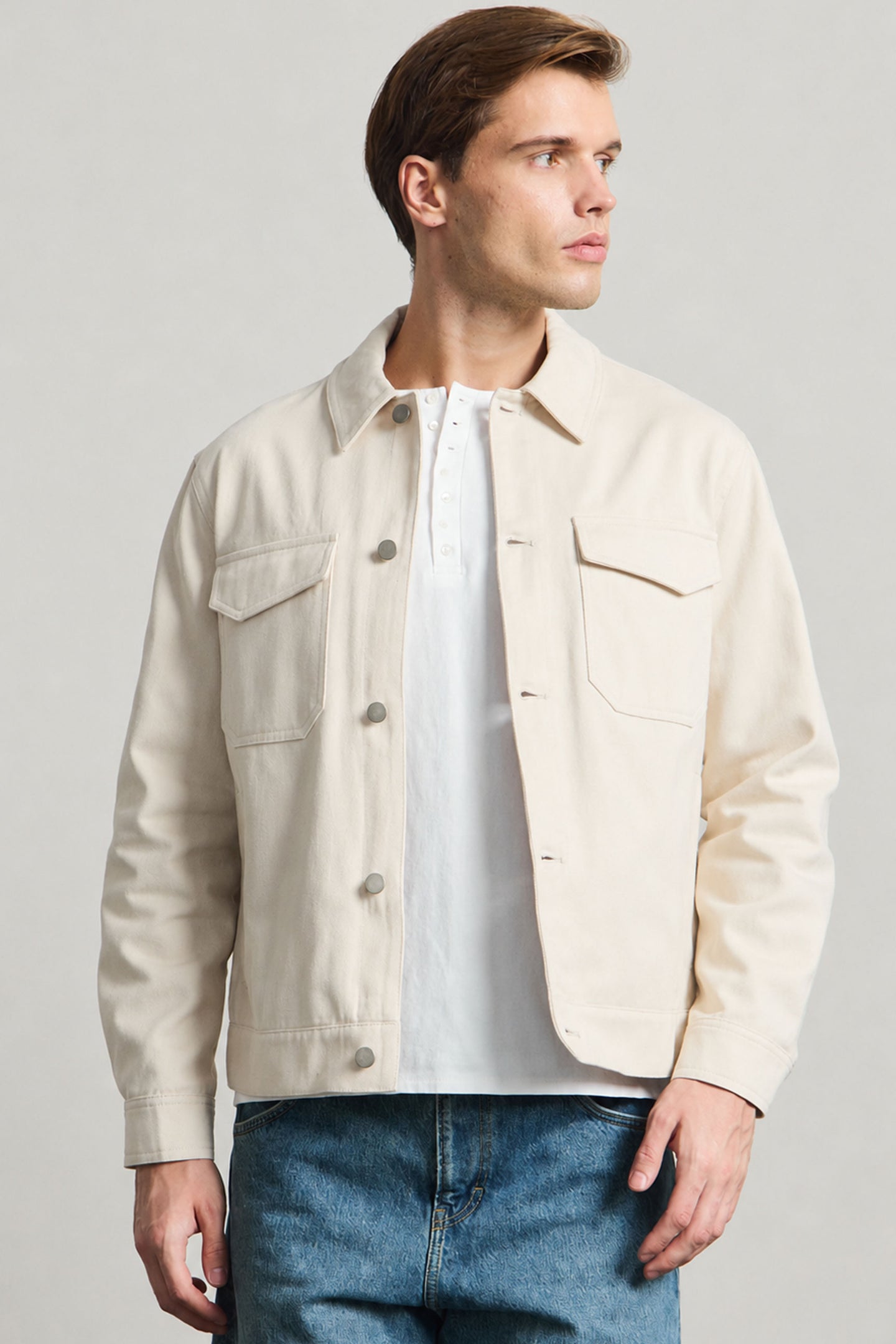 Ανδρικό μπεζ βαμβακερό μπουφάν Twill - Trucker Overshirt