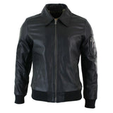Ανδρικό Δερμάτινο Μπουφάν Harrington Black Bomber Classic Pilot