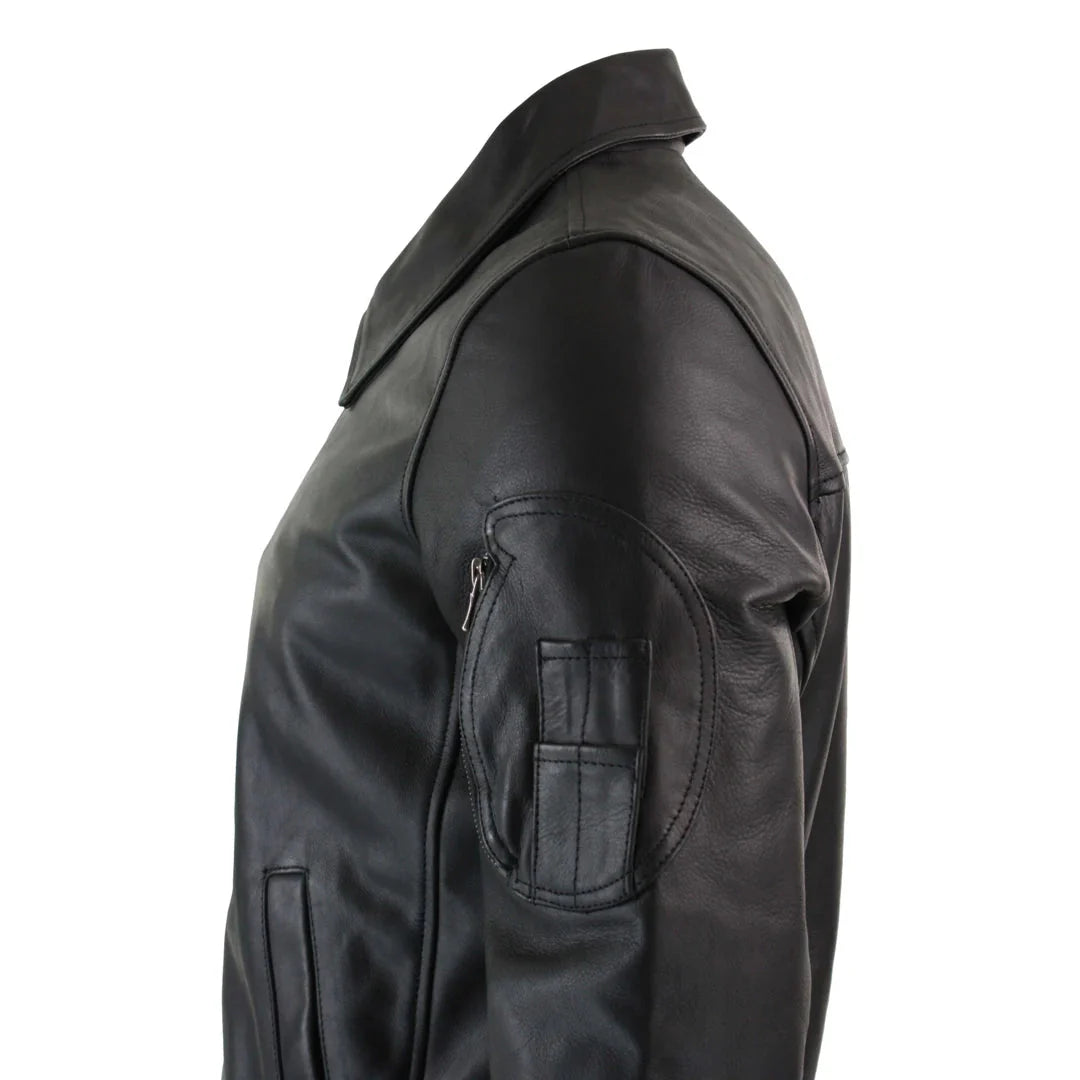 Ανδρικό Δερμάτινο Μπουφάν Harrington Black Bomber Classic Pilot