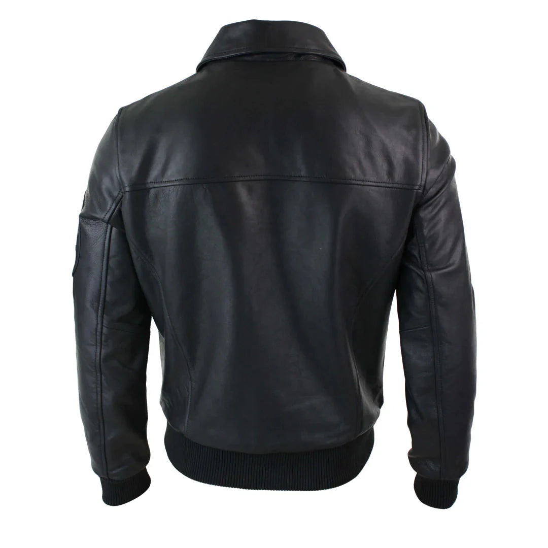 Ανδρικό Δερμάτινο Μπουφάν Harrington Black Bomber Classic Pilot