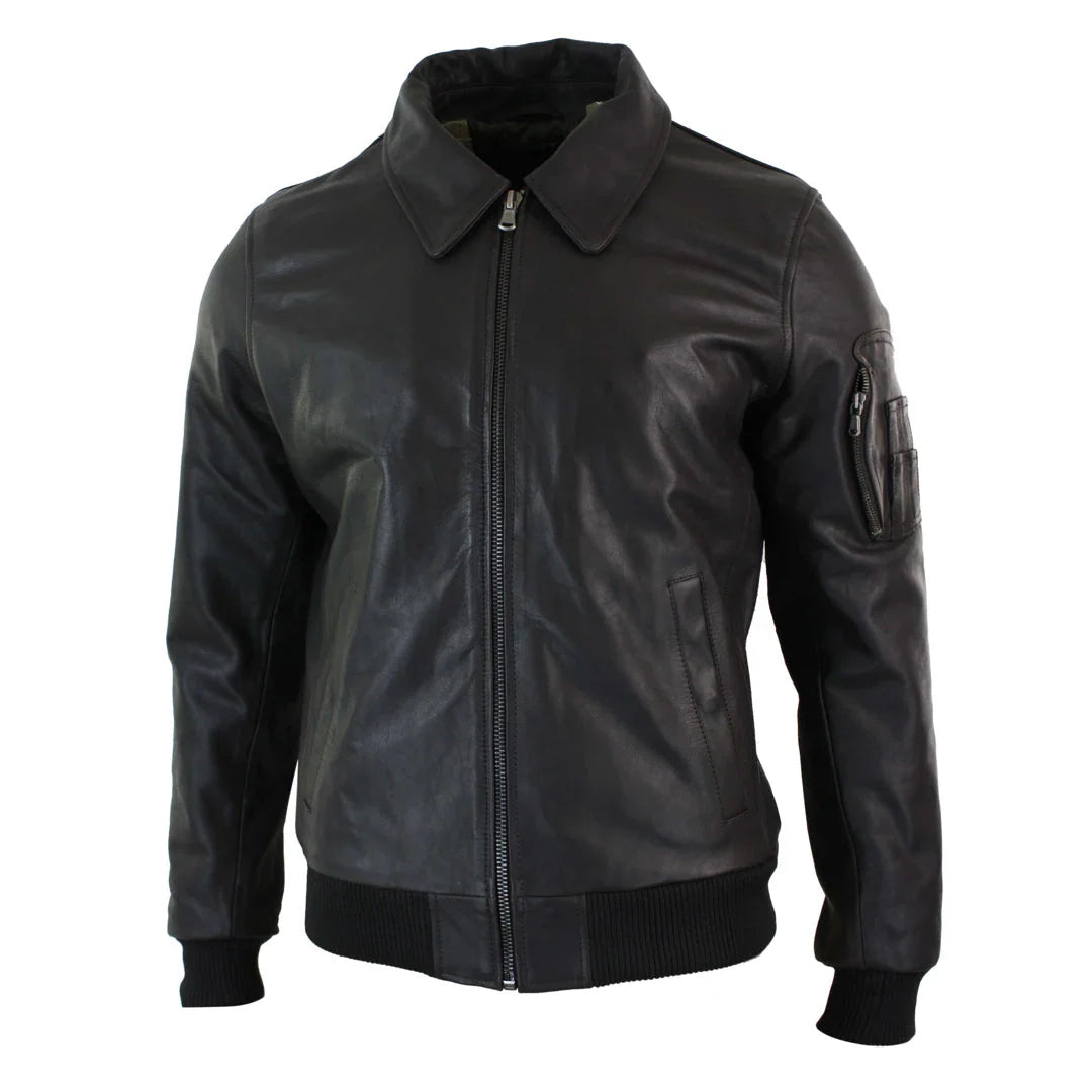 Ανδρικό Δερμάτινο Μπουφάν Harrington Brown Bomber Classic Pilot
