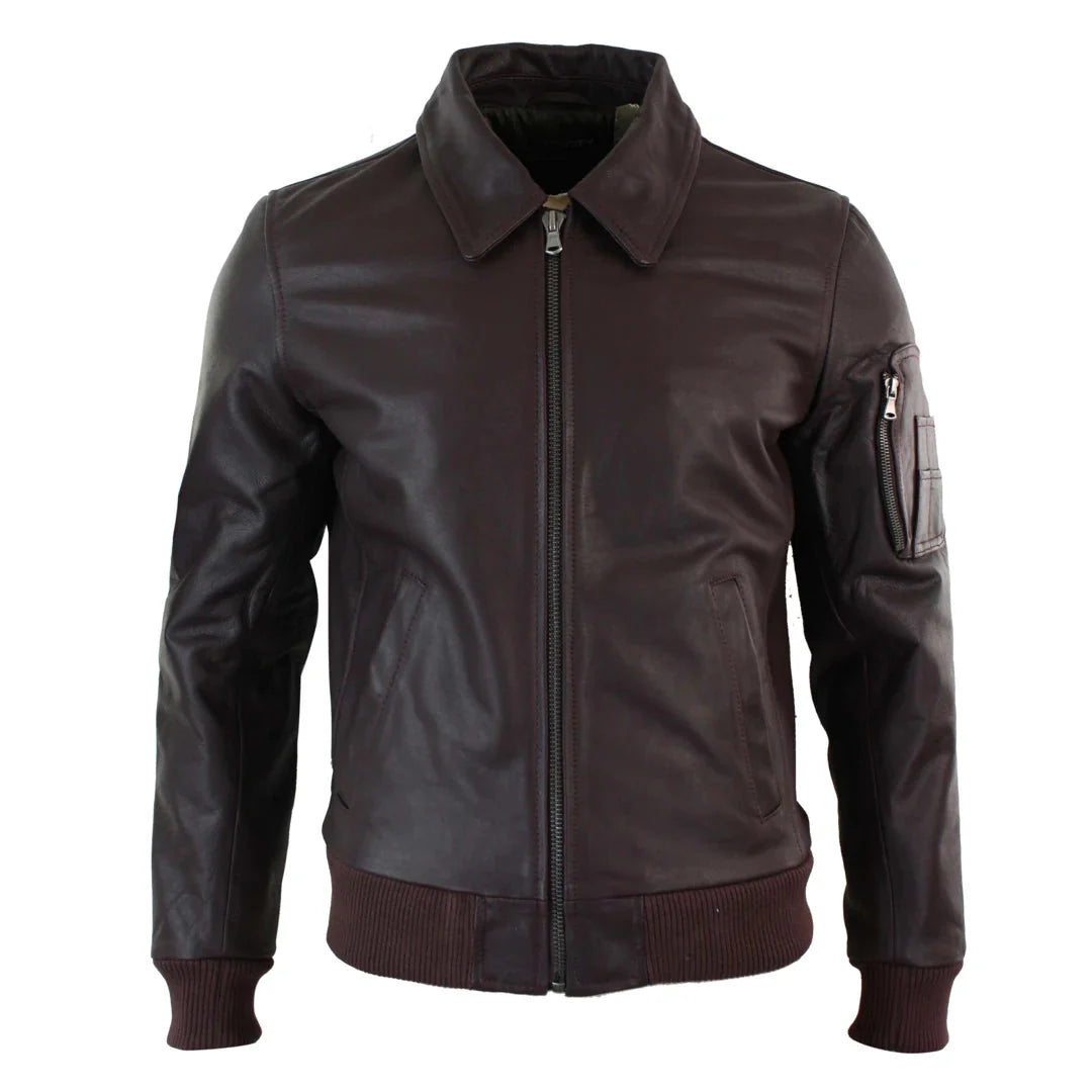 Ανδρικό Δερμάτινο Μπουφάν Harrington Burgundy Bomber Classic Pilot