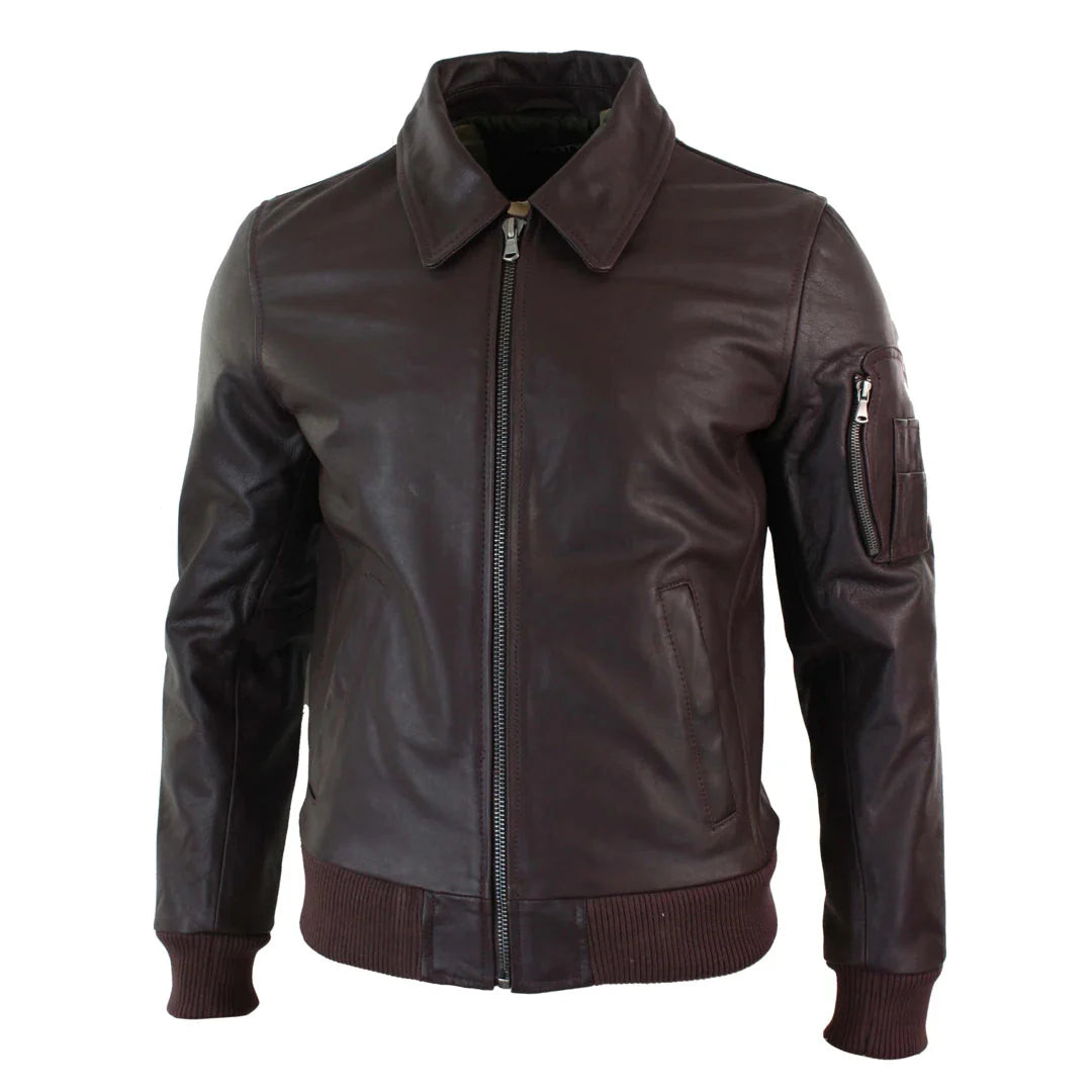 Ανδρικό Δερμάτινο Μπουφάν Harrington Burgundy Bomber Classic Pilot