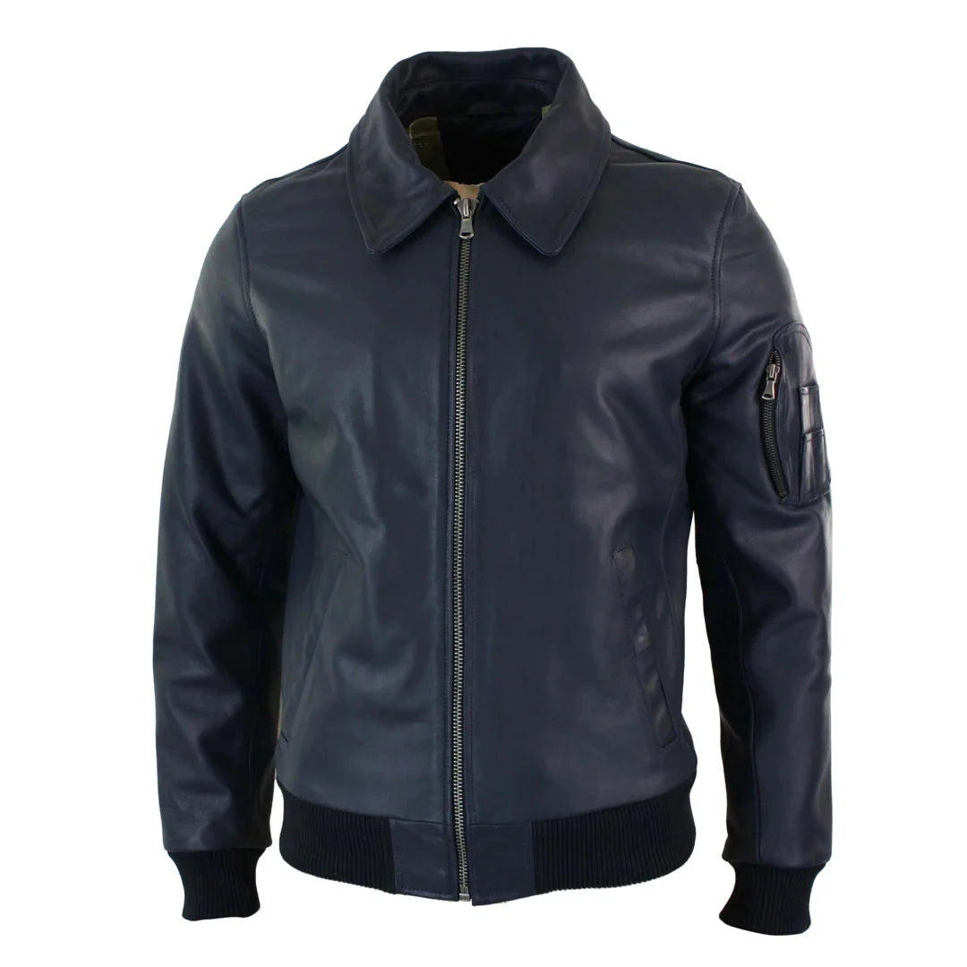 Ανδρικό Δερμάτινο Μπουφάν Harrington Navy Bomber Classic Pilot