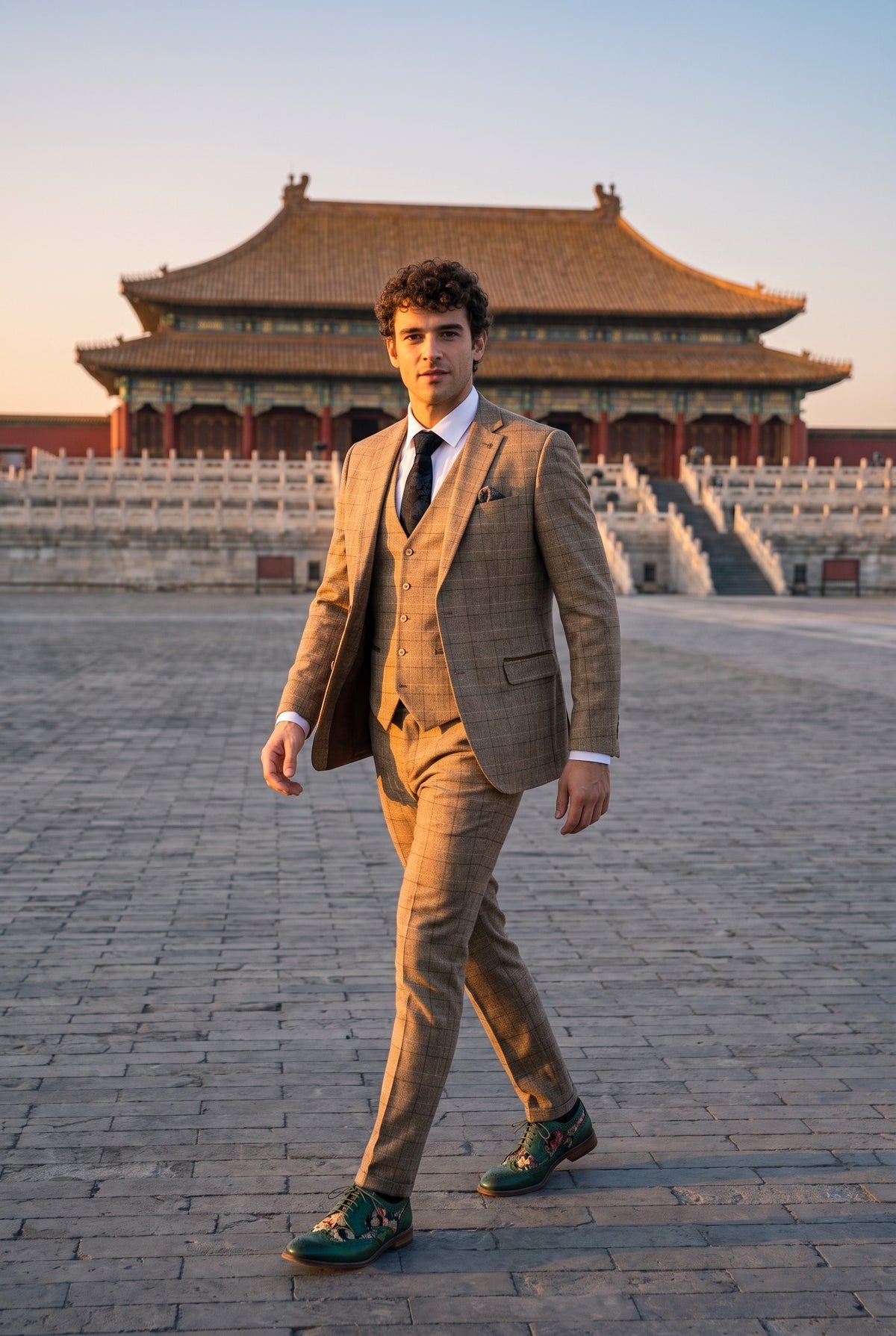 Look #278 styled with Liam - Ανδρικό καφέ καρό κοστούμι 3 τεμαχίων