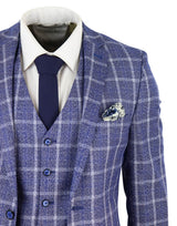 Ανδρικό κοστούμι 3 τεμαχίων σε στενή γραμμή, ψαροκόκαλο, τουίντ, καρό, vintage, κλασικό, δεκαετίας του 1920, μπλε