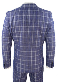 Ανδρικό κοστούμι 3 τεμαχίων σε στενή γραμμή, ψαροκόκαλο, τουίντ, καρό, vintage, κλασικό, δεκαετίας του 1920, μπλε