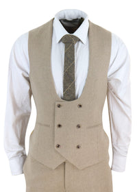 Ανδρικό μπεζ μάλλινο κοστούμι 3 τεμαχίων