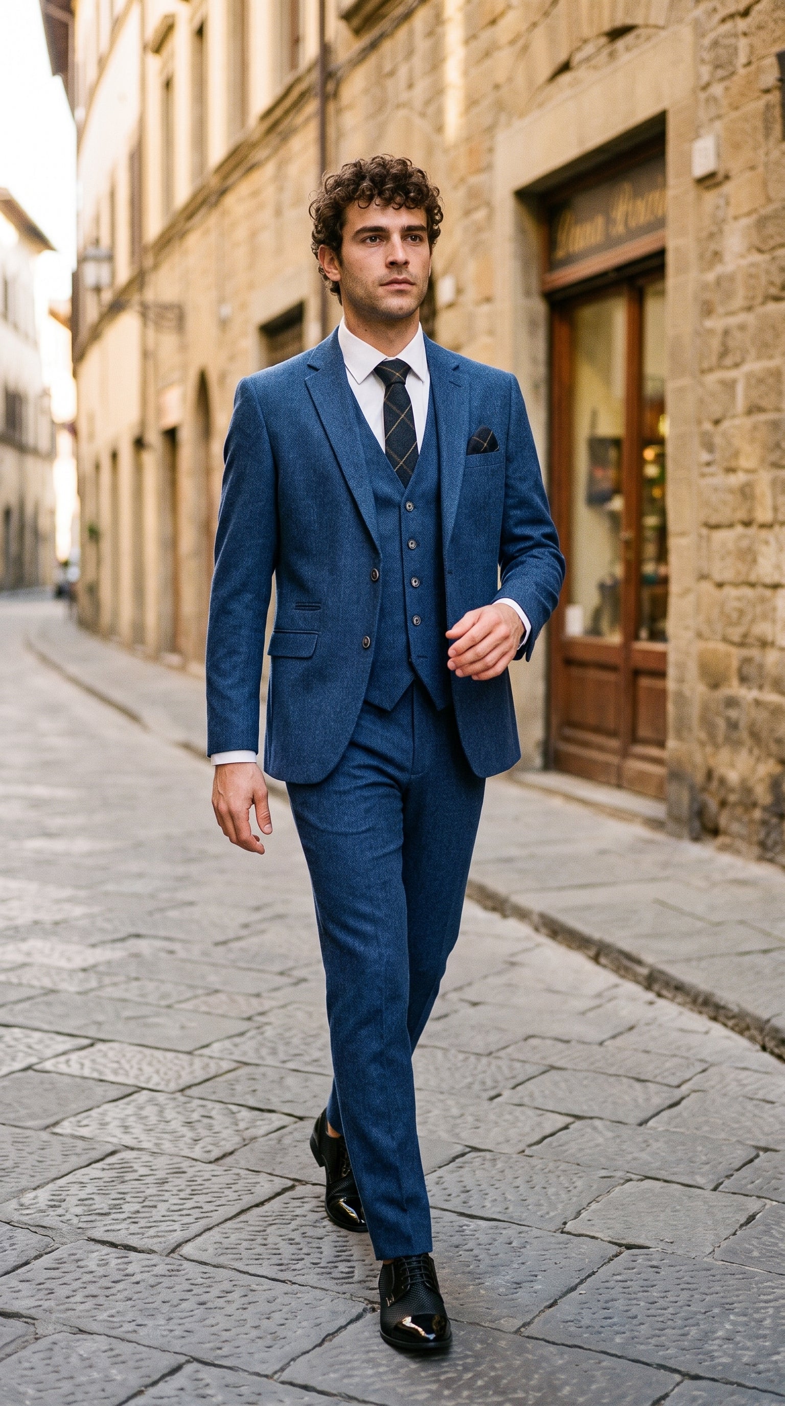 Look #263 styled with Cavani Orson - Μπλε Twill Κοστούμι 3 Τεμαχίων