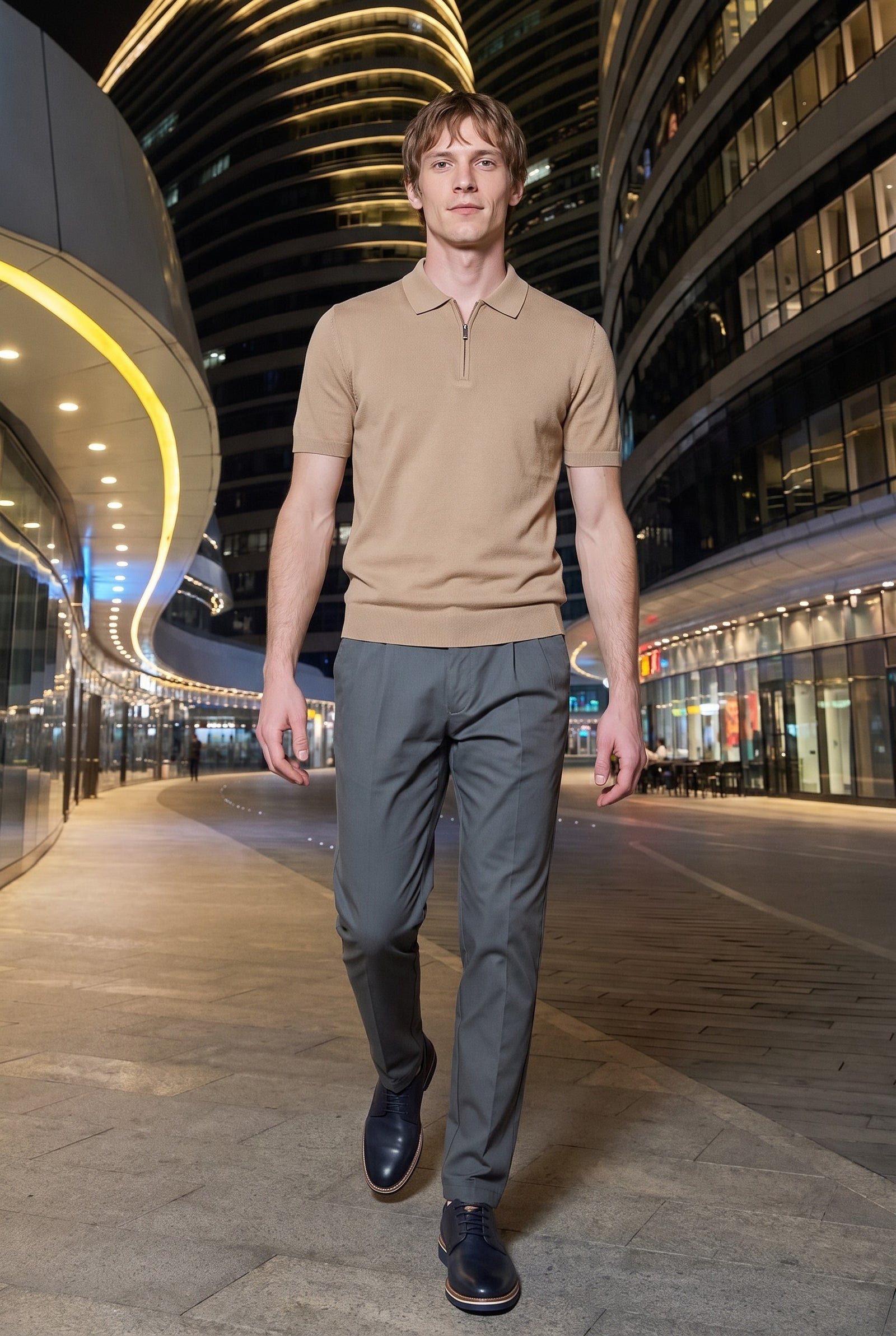 Look #977 styled with Ανδρικό παντελόνι με πλισέ σχέδιο σε πράσινο χρώμα, σε κλασική γραμμή.