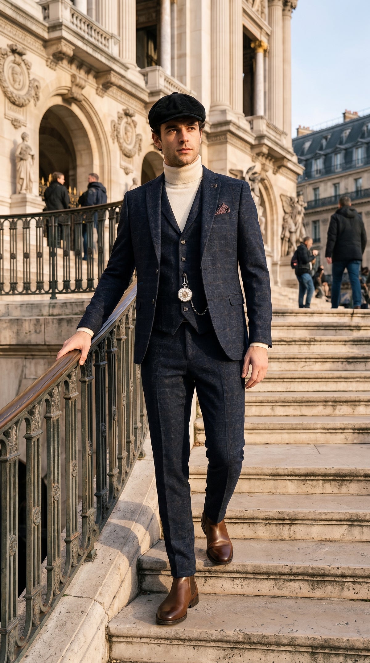 Look #133 styled with Ανδρικό κοστούμι Ryan σε μπλε σκούρο χρώμα, 3 τεμαχίων, από τουίντ σε στενή γραμμή