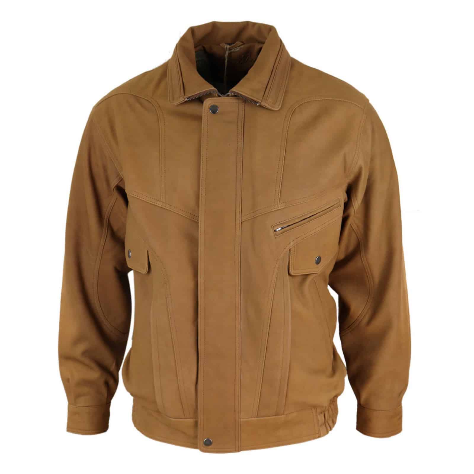 Ανδρικό Κλασικό Δερμάτινο Bomber Μπουφάν από Nubuck - Καφέ