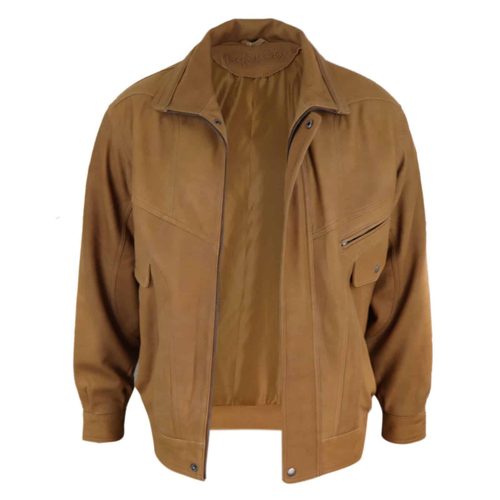 Ανδρικό Κλασικό Δερμάτινο Bomber Μπουφάν από Nubuck - Καφέ