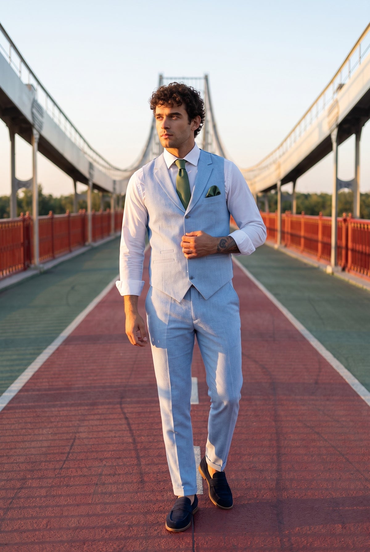 Look #886 styled with TP-13 - Ανδρικό καλοκαιρινό κοστούμι Γιλέκο Παντελόνι Λινό Επίσημο Baby Blue Γάμου