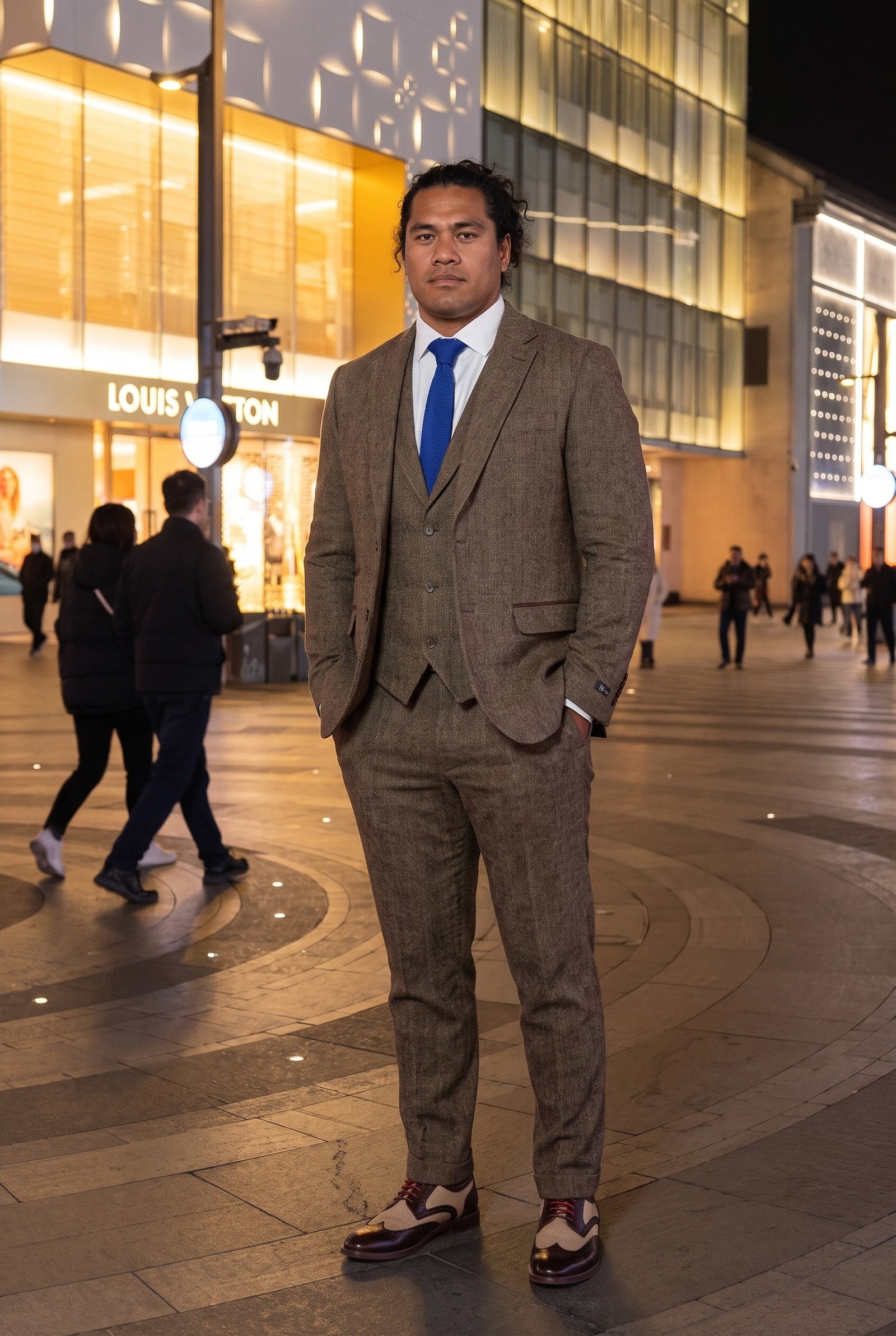 Look #966 styled with Κοστούμι 3 τεμαχίων από τουίντ σε καφέ-βελανιδιά
