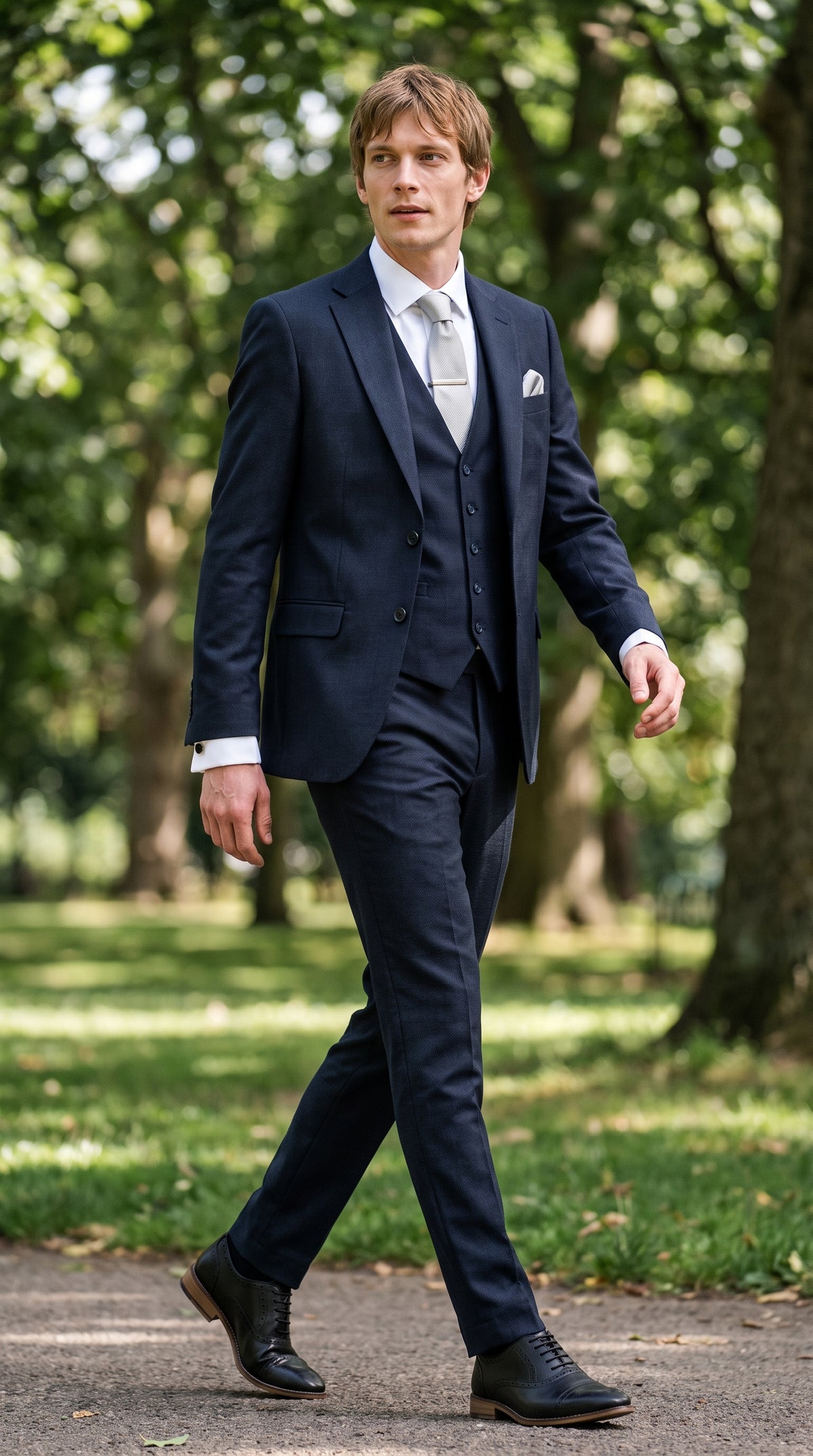 Look #823 styled with Bond - Ανδρικό Σκούρο Μπλε Σκούρο Κοστούμι 3 Τεμαχίων με Ραφές