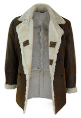 Ανδρικό μπουφάν Real Shearling από δέρμα προβάτου Γερμανικού Ναυτικού με διπλό στήθος, vintage καφέ