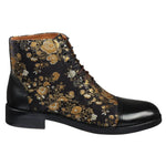 Adam- Ανδρικές Δερμάτινες Μπότες Oxford με Floral Print, Μαύρες, Μέχρι τον Άστραγαλο
