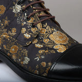 Adam- Ανδρικές Δερμάτινες Μπότες Oxford με Floral Print, Μαύρες, Μέχρι τον Άστραγαλο