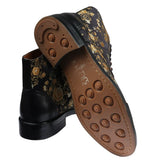 Adam- Ανδρικές Δερμάτινες Μπότες Oxford με Floral Print, Μαύρες, Μέχρι τον Άστραγαλο