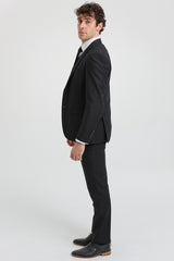 Paul Andrew Parker - Ανδρικό Κοστούμι 3 Τεμαχίων Μαύρο, Πλήρης Εφαρμογή, Κλασικό Ανδρικό Κοστούμι Πένθους Κηδείας