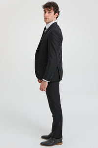 Paul Andrew Parker - Ανδρικό Κοστούμι 3 Τεμαχίων Μαύρο, Πλήρης Εφαρμογή, Κλασικό Ανδρικό Κοστούμι Πένθους Κηδείας