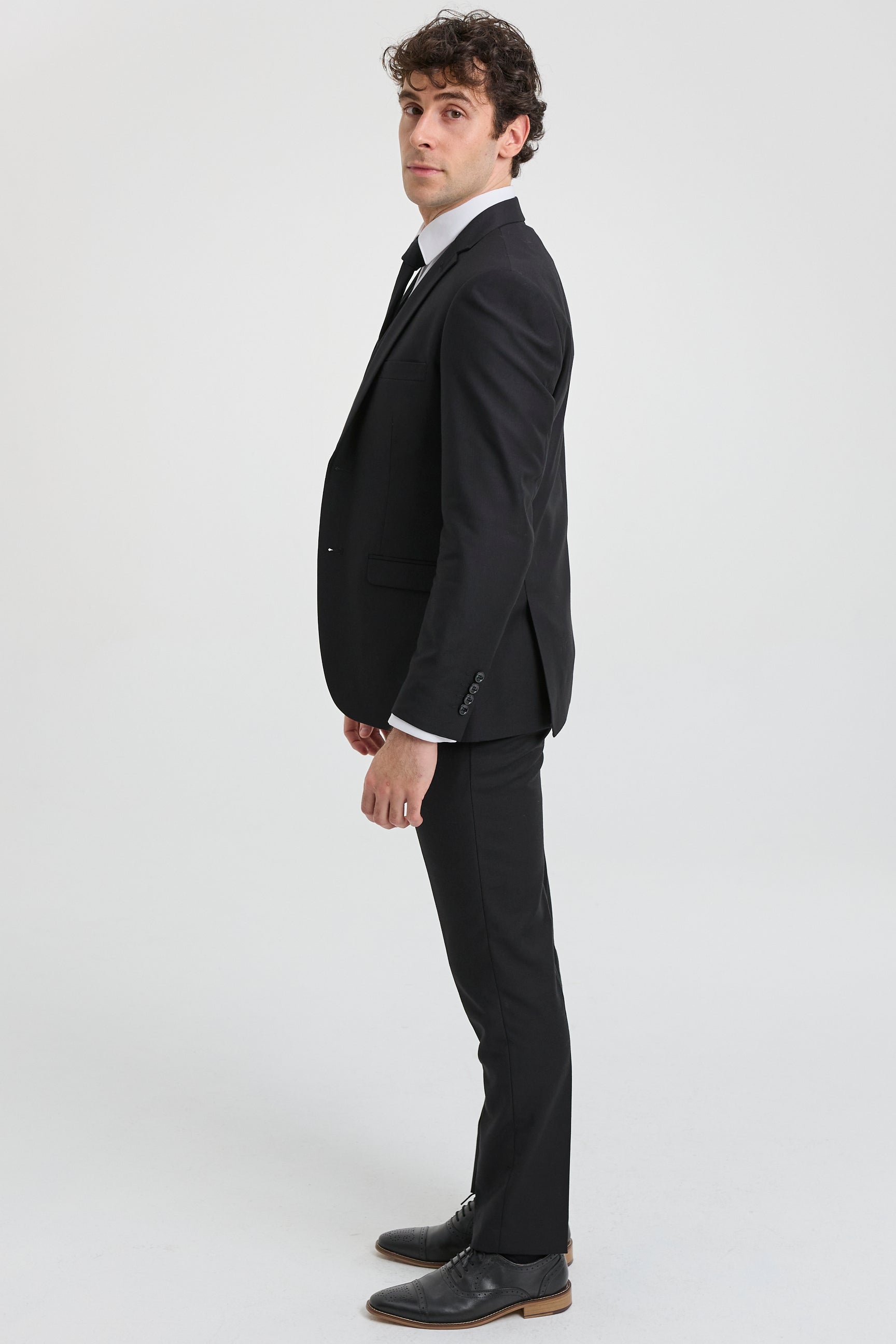 Paul Andrew Parker - Ανδρικό Κοστούμι 3 Τεμαχίων Μαύρο, Πλήρης Εφαρμογή, Κλασικό Ανδρικό Κοστούμι Πένθους Κηδείας