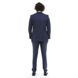 Ανδρικό κοστούμι 3 τεμαχίων, μπλε καρό, γιλέκο με αντίθεση, παντελόνι, προσαρμοσμένη εφαρμογή, γάμος