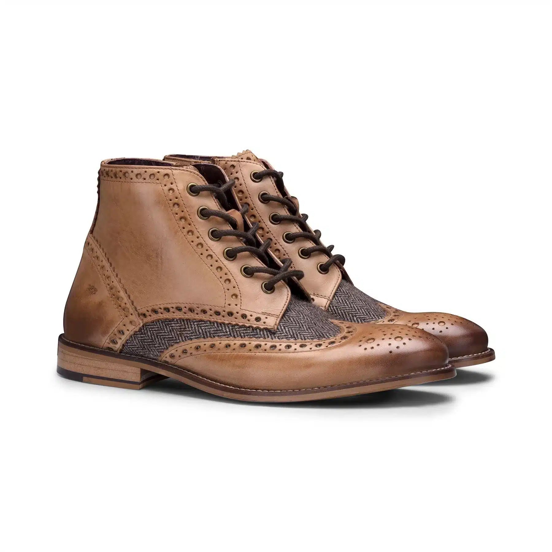 Ανδρικά vintage μπότες από γνήσιο δέρμα, brogues, σουέτ τουίντ, δεκαετία του 1920, κομψά επίσημα παπούτσια με κορδόνια
