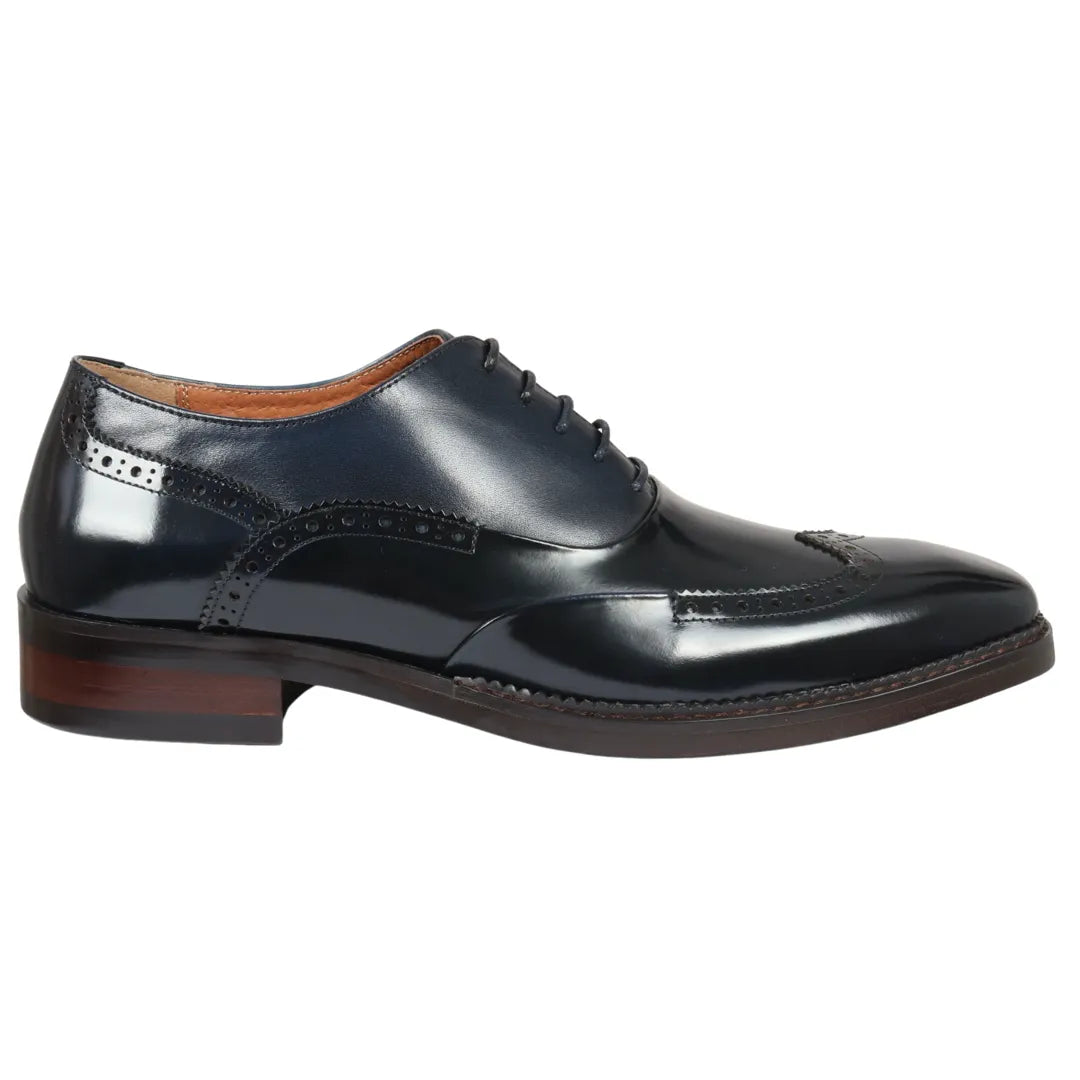 Harry - Ανδρικά Μπλε Δερμάτινα Παπούτσια Brogue σε Σκούρο Μπλε Χρώμα