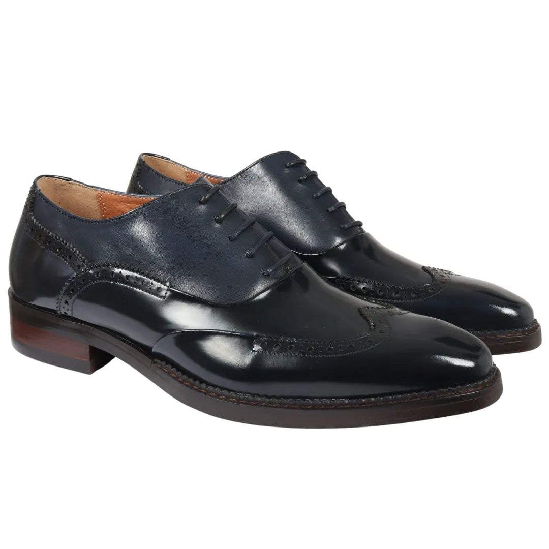 Harry - Ανδρικά Μπλε Δερμάτινα Παπούτσια Brogue σε Σκούρο Μπλε Χρώμα