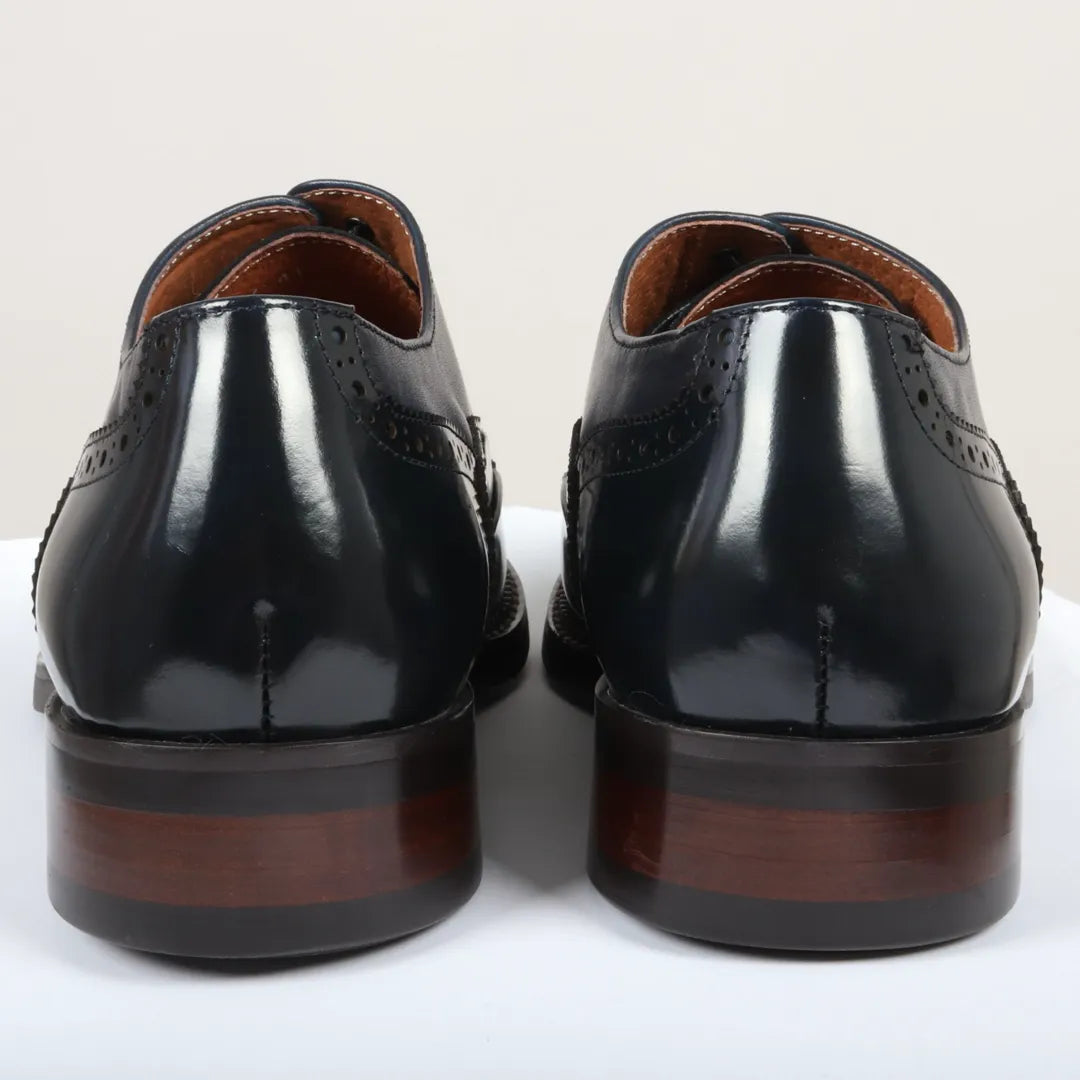 Harry - Ανδρικά Μπλε Δερμάτινα Παπούτσια Brogue σε Σκούρο Μπλε Χρώμα