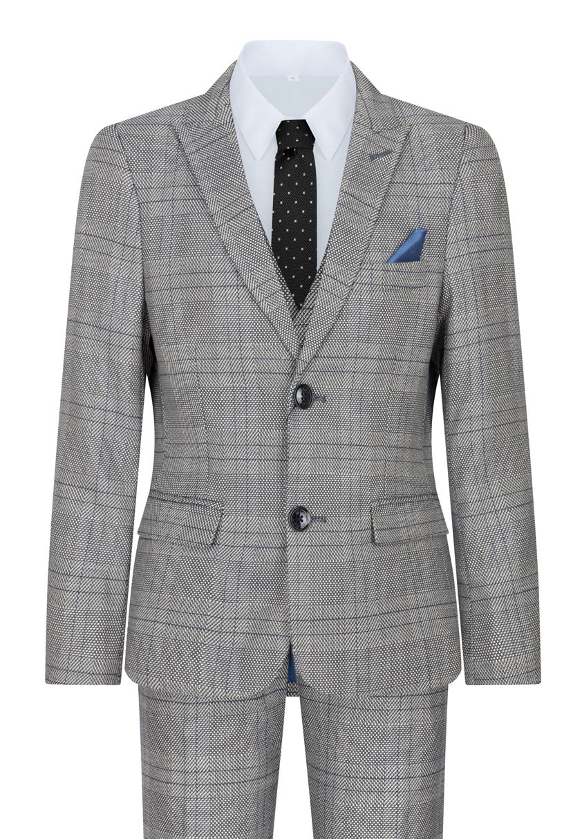 Αγόρι Marc Darcy Τριπλό Κοστούμι Γκρι Prince Of Wales Μπλε Καρό Vintage Retro